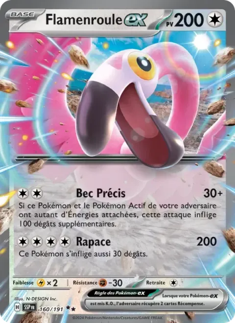 Carte Pokémon Flamenroule-ex 160/191, extension Étincelles Déferlantes