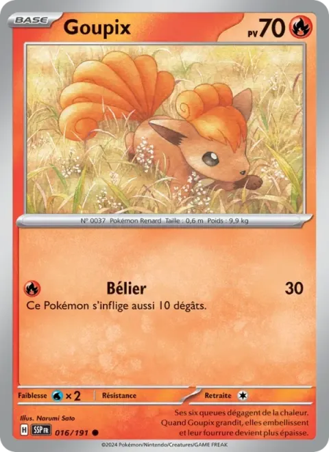 Carte Pokémon Goupix 016/191, extension Étincelles Déferlantes