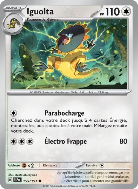 Carte Pokémon Iguolta 155/191, extension Étincelles Déferlantes