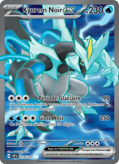 Carte Pokémon Kyurem Noir-ex 218/191, extension Étincelles Déferlantes