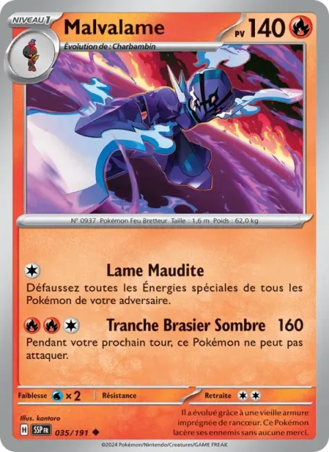 Carte Pokémon Malvalame 035/191, extension Étincelles Déferlantes