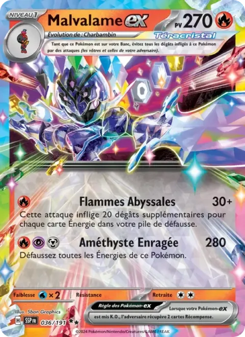 Carte Pokémon Malvalame-ex 036/191, extension Étincelles Déferlantes