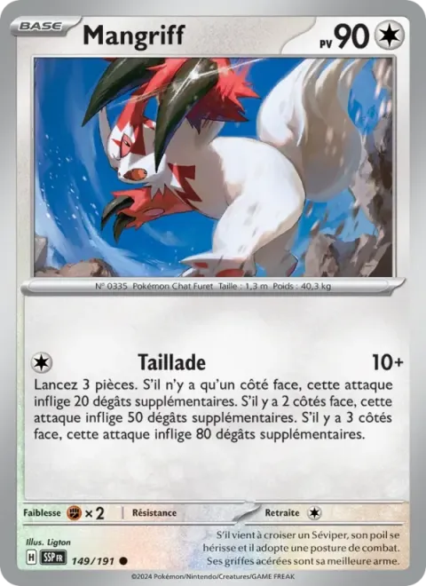 Carte Pokémon Mangriff 149/191, extension Étincelles Déferlantes