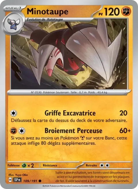 Carte Pokémon Minotaupe 109/191, extension Étincelles Déferlantes