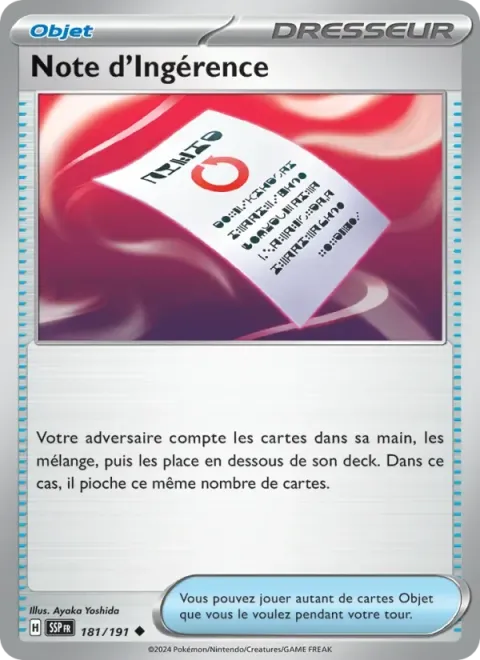 Carte Pokémon Note d’Ingérence 181/191, extension Étincelles Déferlantes