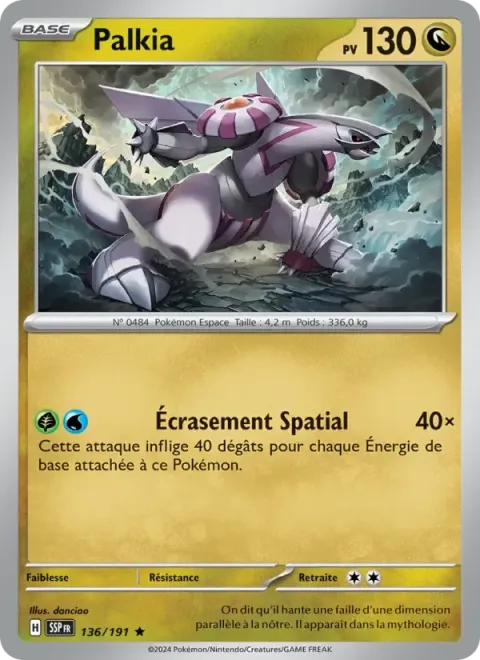 Carte Pokémon Palkia 136/191, extension Étincelles Déferlantes