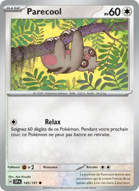 Carte Pokémon Parecool 145/191, extension Étincelles Déferlantes
