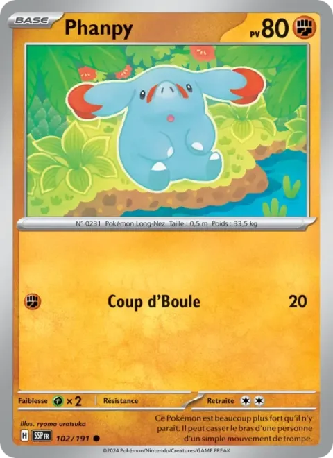 Carte Pokémon Phanpy 102/191, extension Étincelles Déferlantes