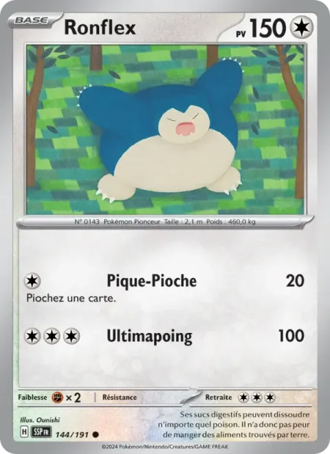 Carte Pokémon Ronflex 144/191, extension Étincelles Déferlantes