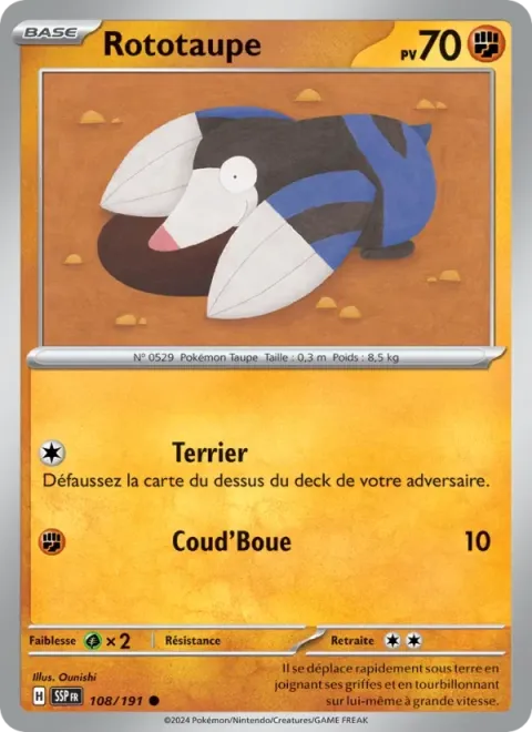 Carte Pokémon Rototaupe 108/191, extension Étincelles Déferlantes