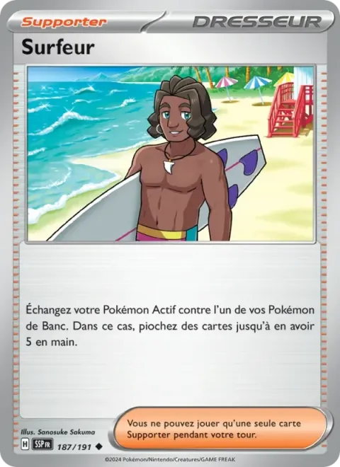 Carte Pokémon Surfeur 187/191, extension Étincelles Déferlantes