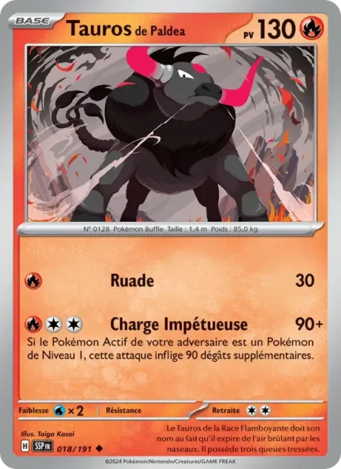 Carte Pokémon Tauros de Paldea 018/191, extension Étincelles Déferlantes
