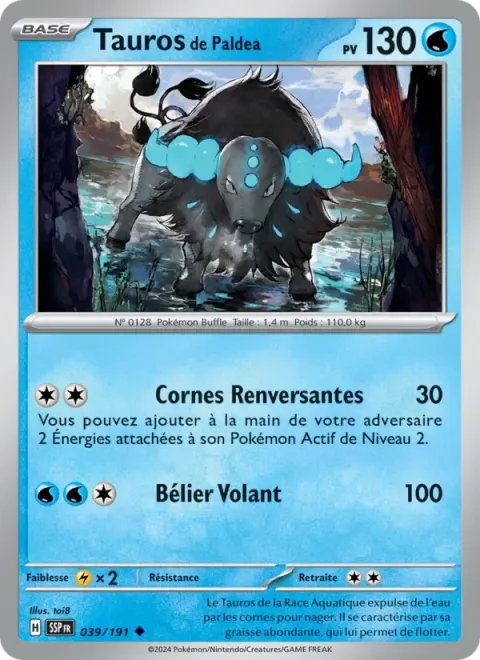 Carte Pokémon Tauros de Paldea 039/191, extension Étincelles Déferlantes