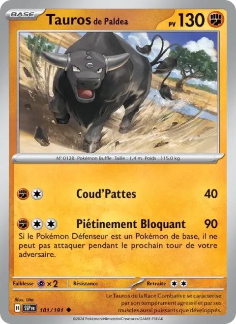 Carte Pokémon Tauros de Paldea 101/191, extension Étincelles Déferlantes