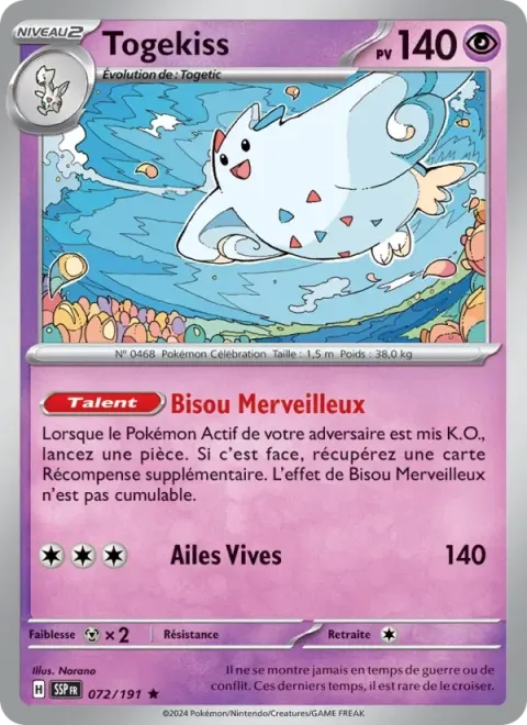 Carte Pokémon Togekiss 072/191, extension Étincelles Déferlantes