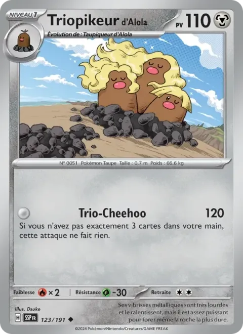 Carte Pokémon Triopikeur d’Alola 123/191, extension Étincelles Déferlantes