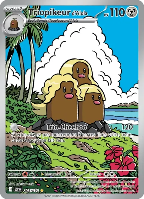 Carte Pokémon Triopikeur d’Alola 208/191, extension Étincelles Déferlantes