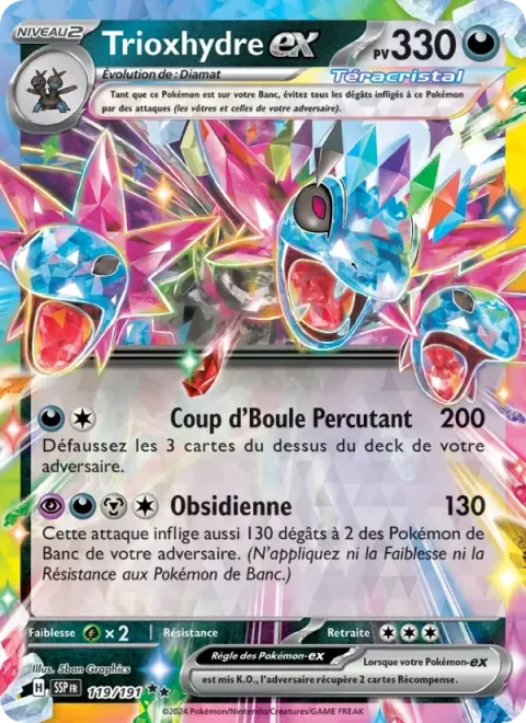 Carte Pokémon Trioxhydre-ex 119/191, extension Étincelles Déferlantes