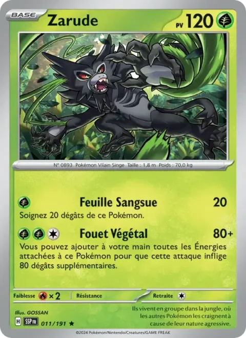 Carte Pokémon Zarude 011/191, extension Étincelles Déferlantes