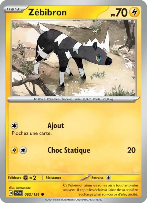 Carte Pokémon Zébibron 062/191, extension Étincelles Déferlantes