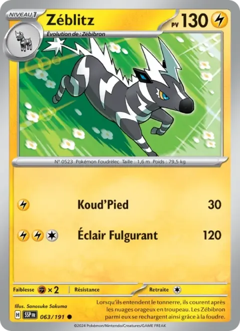 Carte Pokémon Zéblitz 063/191, extension Étincelles Déferlantes