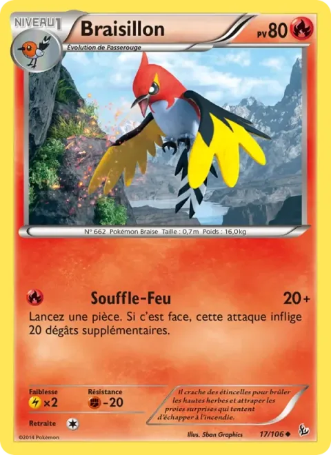 Carte Pokémon Braisillon 017/106, extension Étincelles