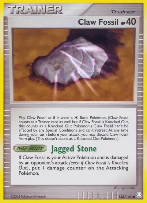 Carte Pokémon Fossile griffe 138/146, extension Éveil des Légendes