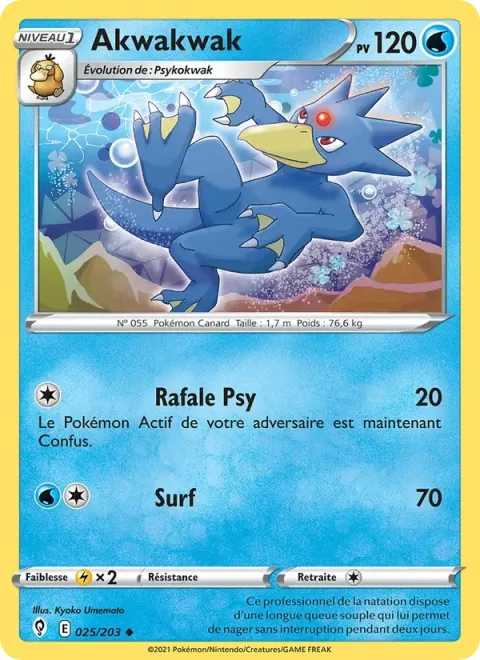 Carte Pokémon Akwakwak 025/203, extension Évolution Céleste