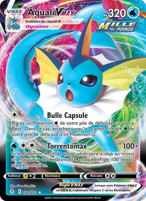 Carte Pokémon Aquali VMAX 030/203, extension Évolution Céleste
