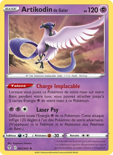 Carte Pokémon Artikodin de Galar 063/203, extension Évolution Céleste