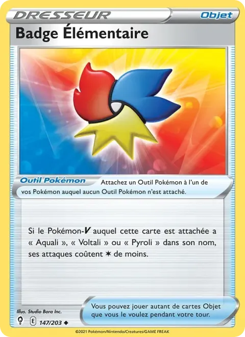 Carte Pokémon Badge Élémentaire 147/203, extension Évolution Céleste