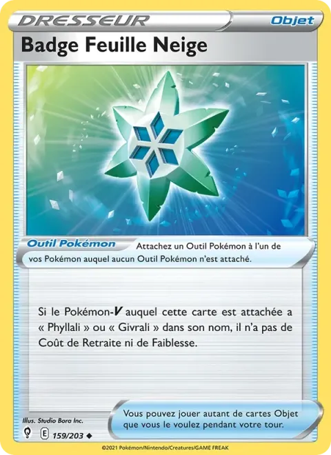 Carte Pokémon Badge Feuille Neige 159/203, extension Évolution Céleste