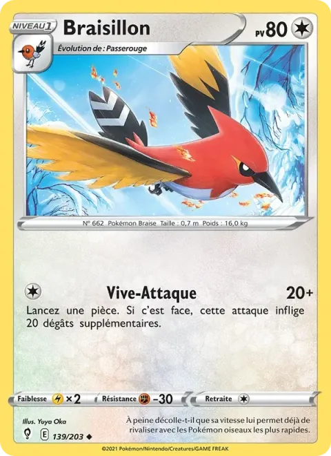 Carte Pokémon Braisillon 139/203, extension Évolution Céleste