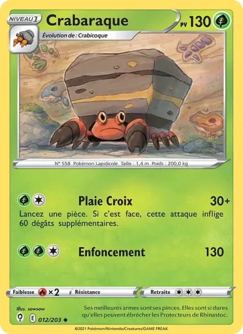 Carte Pokémon Crabaraque 012/203, extension Évolution Céleste