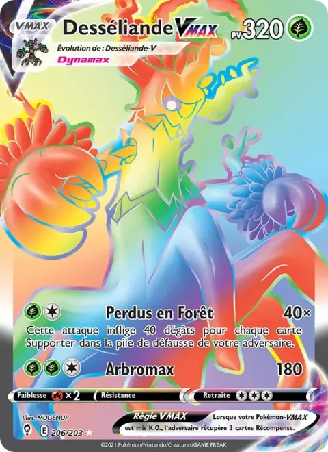 Carte Pokémon Desséliande VMAX 206/203, extension Évolution Céleste