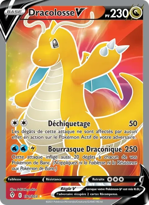 Carte Pokémon Dracolosse V 191/203, extension Évolution Céleste