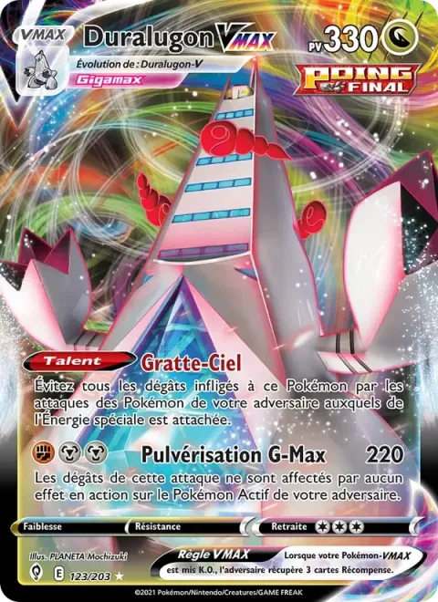 Carte Pokémon Duralugon VMAX 123/203, extension Évolution Céleste