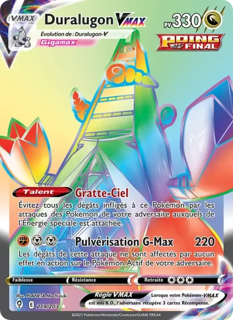 Carte Pokémon Duralugon VMAX 219/203, extension Évolution Céleste