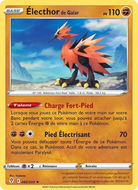 Carte Pokémon Électhor de Galar 082/203, extension Évolution Céleste