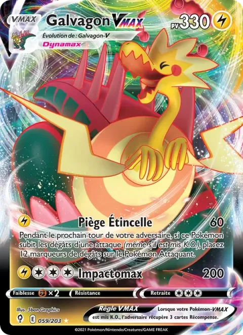 Carte Pokémon Galvagon VMAX 059/203, extension Évolution Céleste