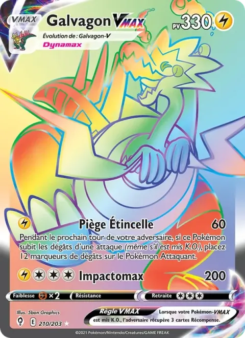 Carte Pokémon Galvagon VMAX 210/203, extension Évolution Céleste