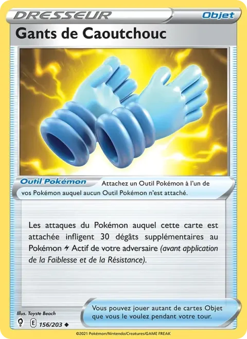 Carte Pokémon Gants de Caoutchouc 156/203, extension Évolution Céleste