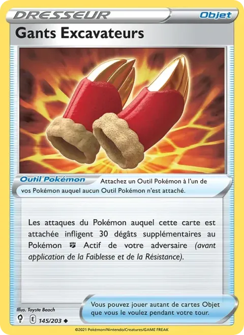 Carte Pokémon Gants Excavateurs 145/203, extension Évolution Céleste