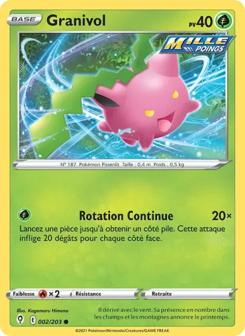 Carte Pokémon Granivol 002/203, extension Évolution Céleste