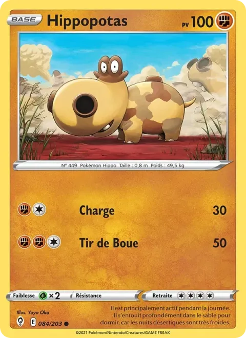 Carte Pokémon Hippopotas 084/203, extension Évolution Céleste
