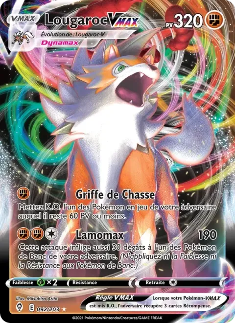 Carte Pokémon Lougaroc VMAX 092/203, extension Évolution Céleste