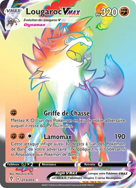 Carte Pokémon Lougaroc VMAX 213/203, extension Évolution Céleste