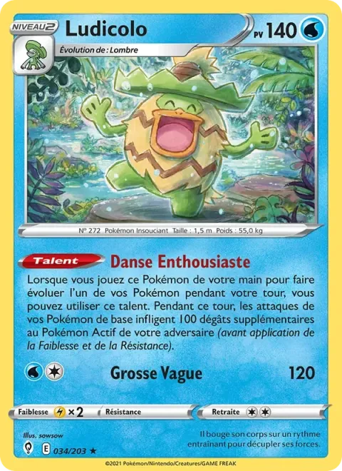 Carte Pokémon Ludicolo 034/203, extension Évolution Céleste