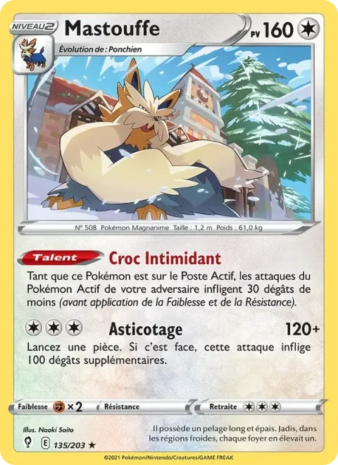 Carte Pokémon Mastouffe 135/203, extension Évolution Céleste