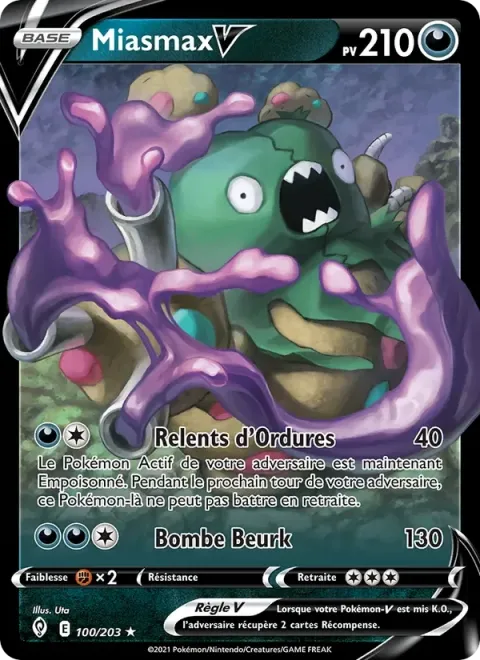 Carte Pokémon Miasmax V 100/203, extension Évolution Céleste